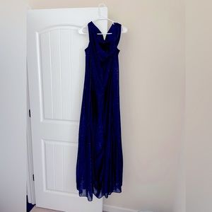 Navy evening gown/hints of black and silver undertones.